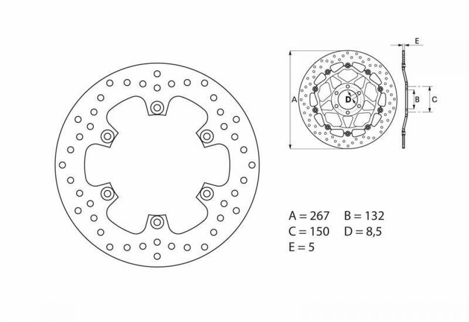 Disque de frein Brembo pour Moto Yamaha 900 Xj S Diversion 1995 à 2003 Ø267X132X5mm / AR Neuf