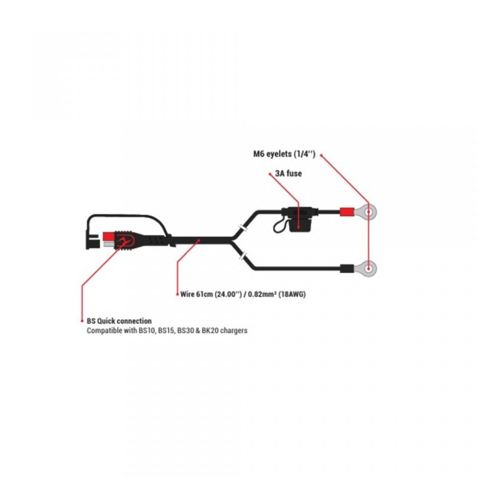 Câble cordon permanent charge batterie BS Battery PA13 pour moto scooter Neuf