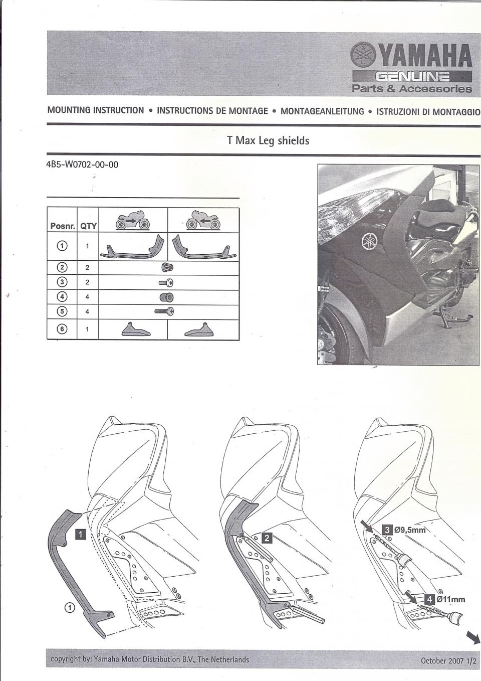 Déflecteurs latéraux pour scooter Yamaha 500 Tmax 2009 à 2011 4B5-W0702-00-01