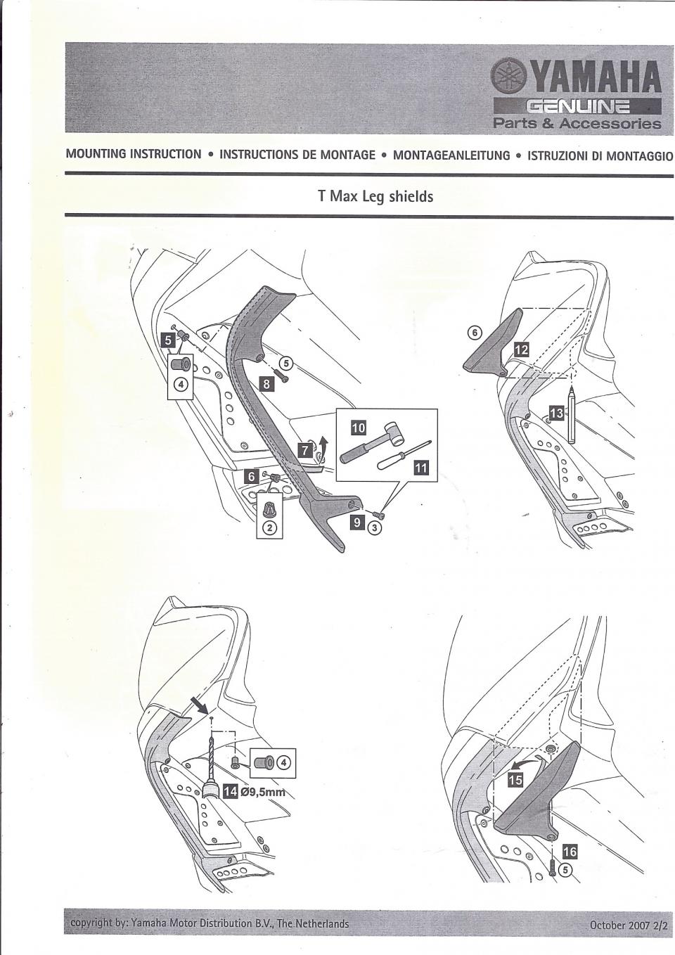 Déflecteurs latéraux pour scooter Yamaha 500 Tmax 2009 à 2011 4B5-W0702-00-01