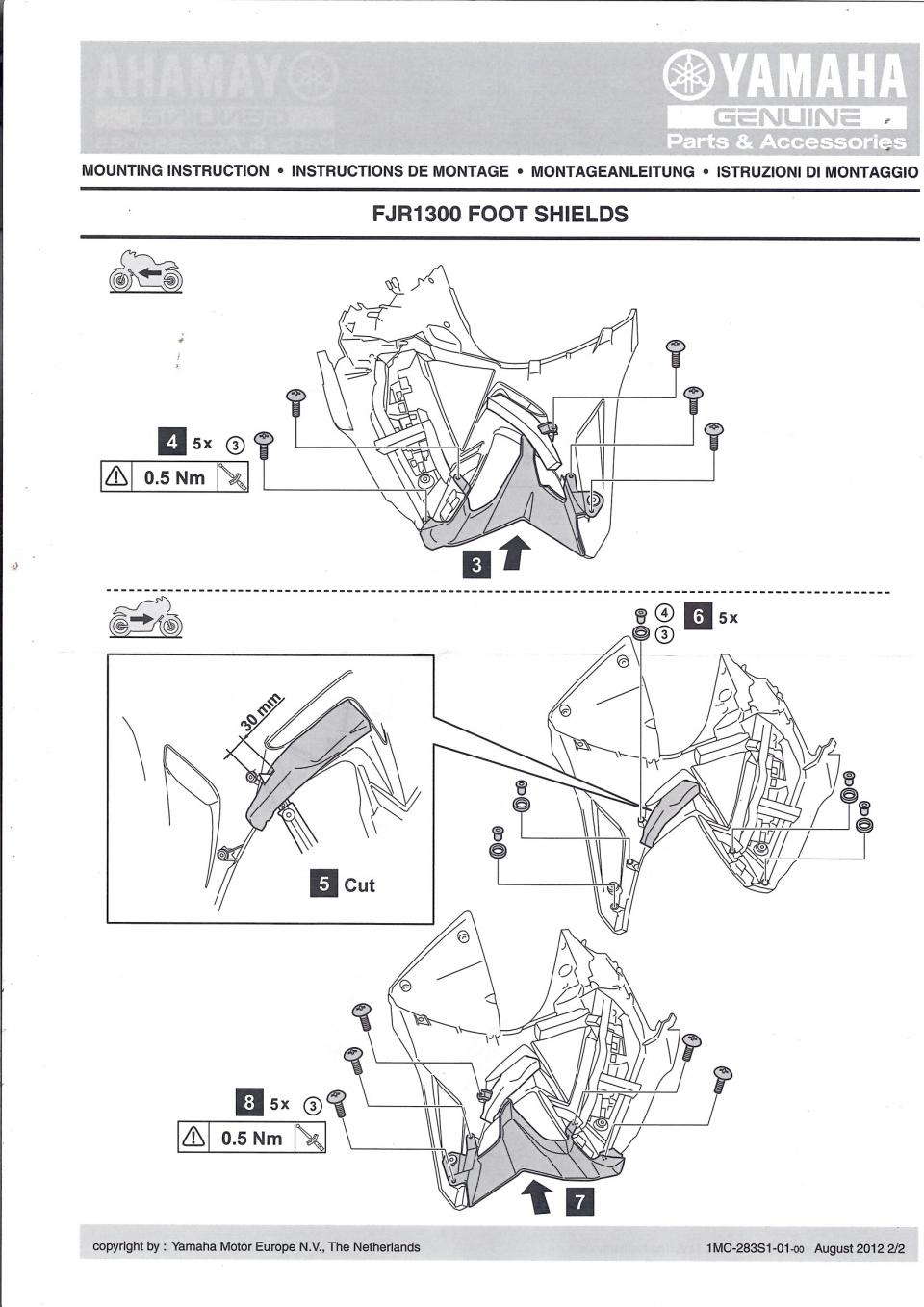 Paire déflecteur de pieds noir pour moto Yamaha 1300 FJR 2014-2020 1MC-283S0-11