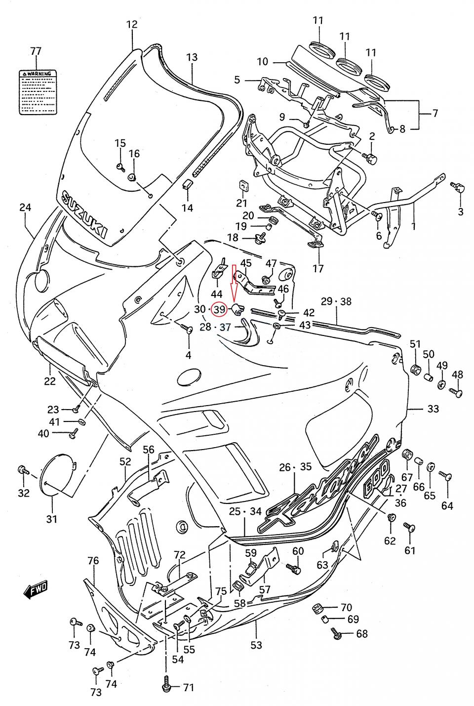 Jonc d'angle de carénage pour moto Suzuki 600 Gsx-F 1988 à 1996 09152-06024 Neuf