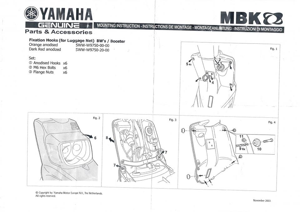 Kit Pion ancrage filet tablier AR pour scooter MBK 50 Booster 5WW-W9750 Occasion