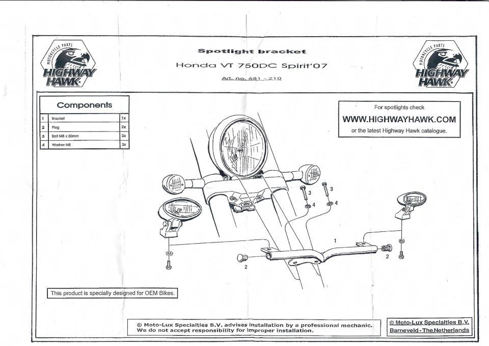 Support feu additionnel HighwayHawk pour moto Honda VT 750 DC SPIRIT 07 681-210