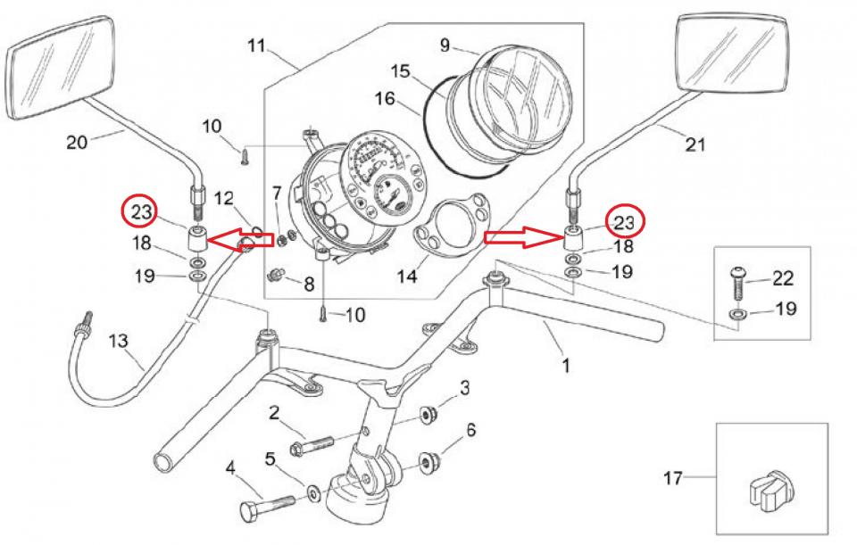 Caoutchouc rétroviseur pour scooter Aprilia 125 Mojito 1999-2001 AP8220462