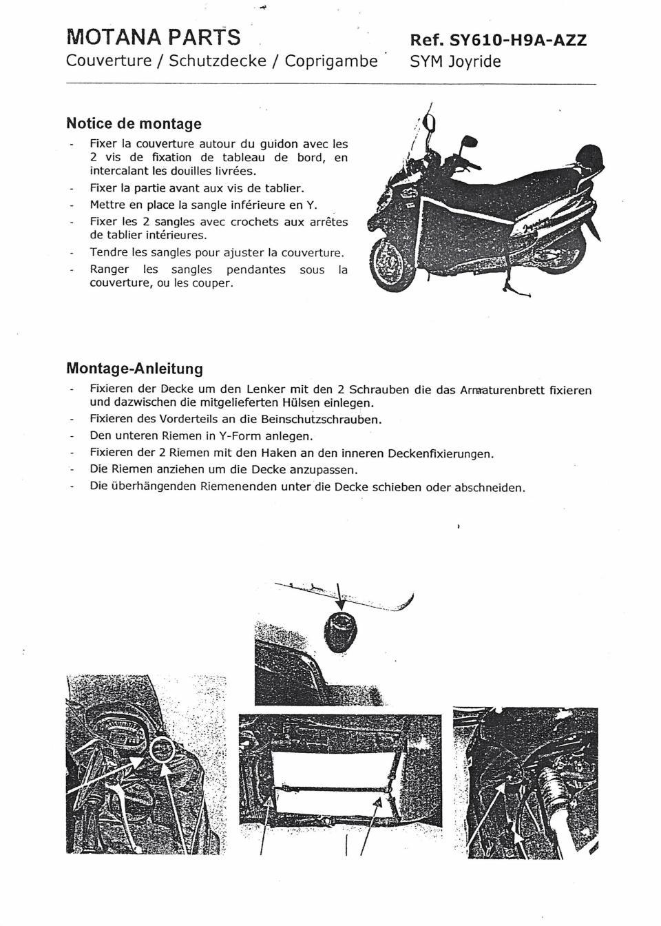 Accessoire origine pour Scooter Sym 125 Joyride SY610-H9A-AZZ Neuf
