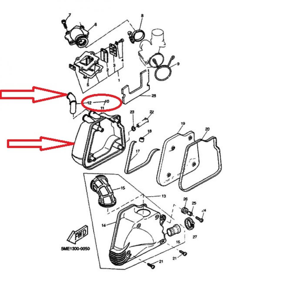Boite à air avec manchon pour scooter Yamaha 100 Bw's 1997 4VP-W1441-00-00 Neuf