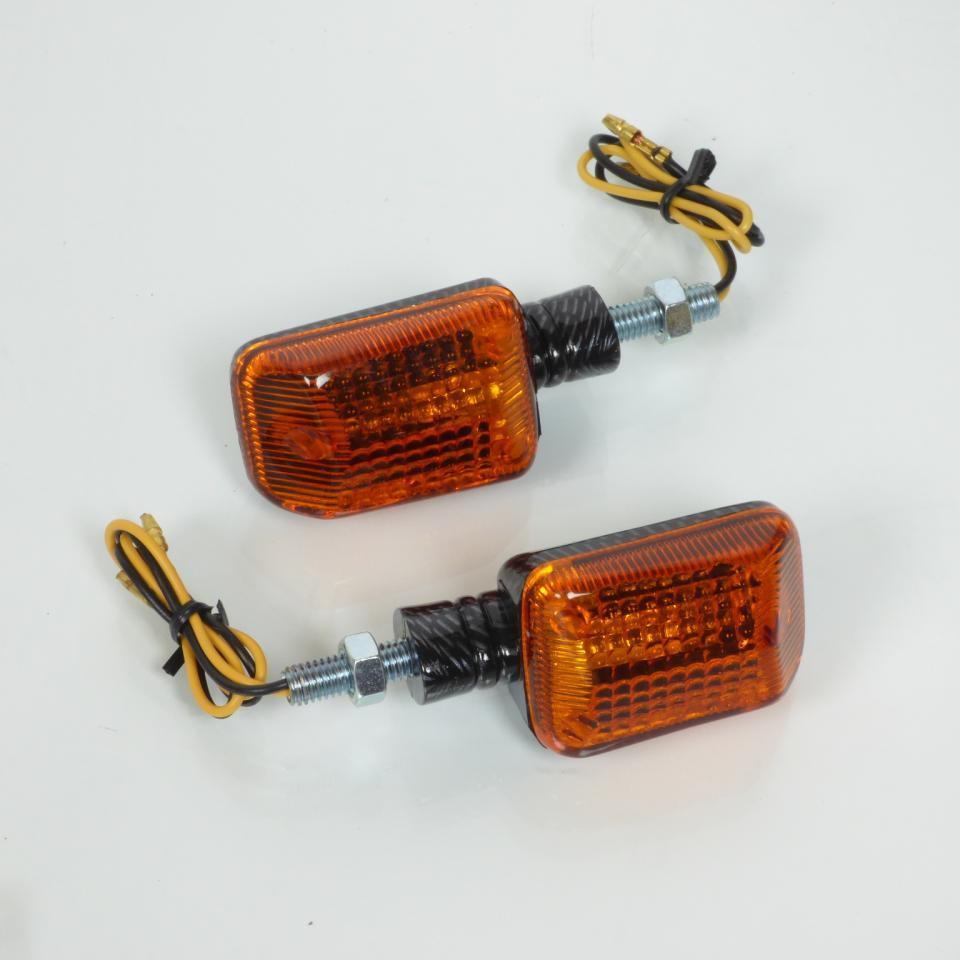 Paire de clignotant rectangle orange look carbone à ampoule 12V 23W pour moto