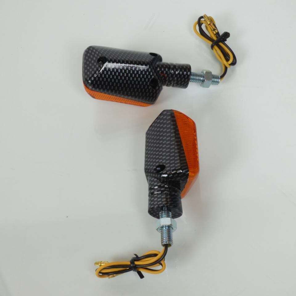 Paire de clignotant rectangle orange look carbone à ampoule 12V pour moto