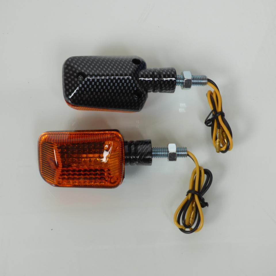 Paire de clignotant rectangle orange look carbone à ampoule 12V pour moto