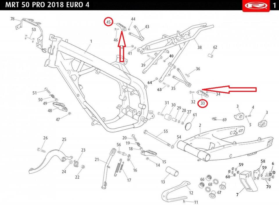 Cale pied passager droit gauche pour moto Rieju 50 SMX 0/000.740.0330 Neuf