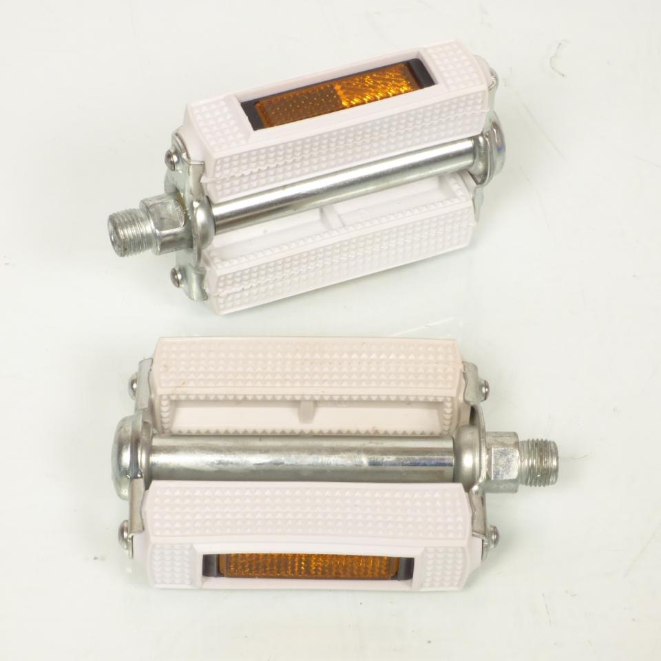 Pédale droite et gauche Union K465 blanche catadioptre pour velo 9/16 Ø14.3mm