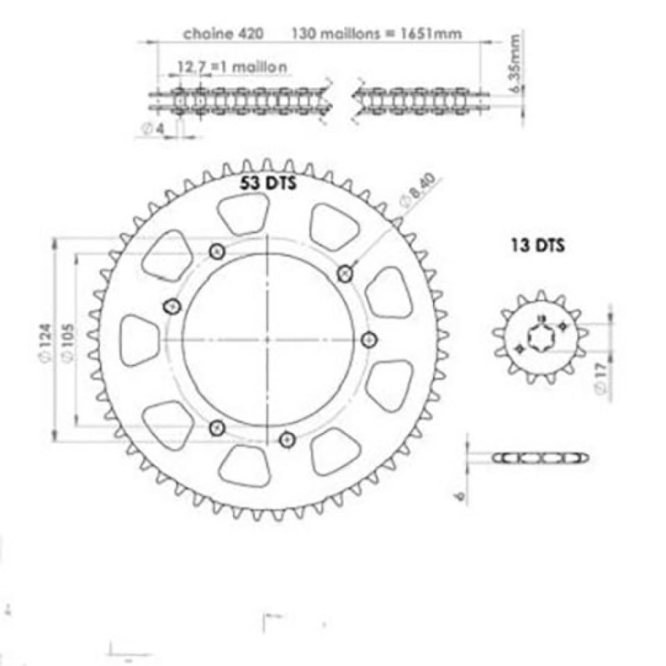 Kit chaîne Teknix pour Moto Gilera 50 SMT 2011 à 2017 13x53 Pas 420 Ø105mm Neuf