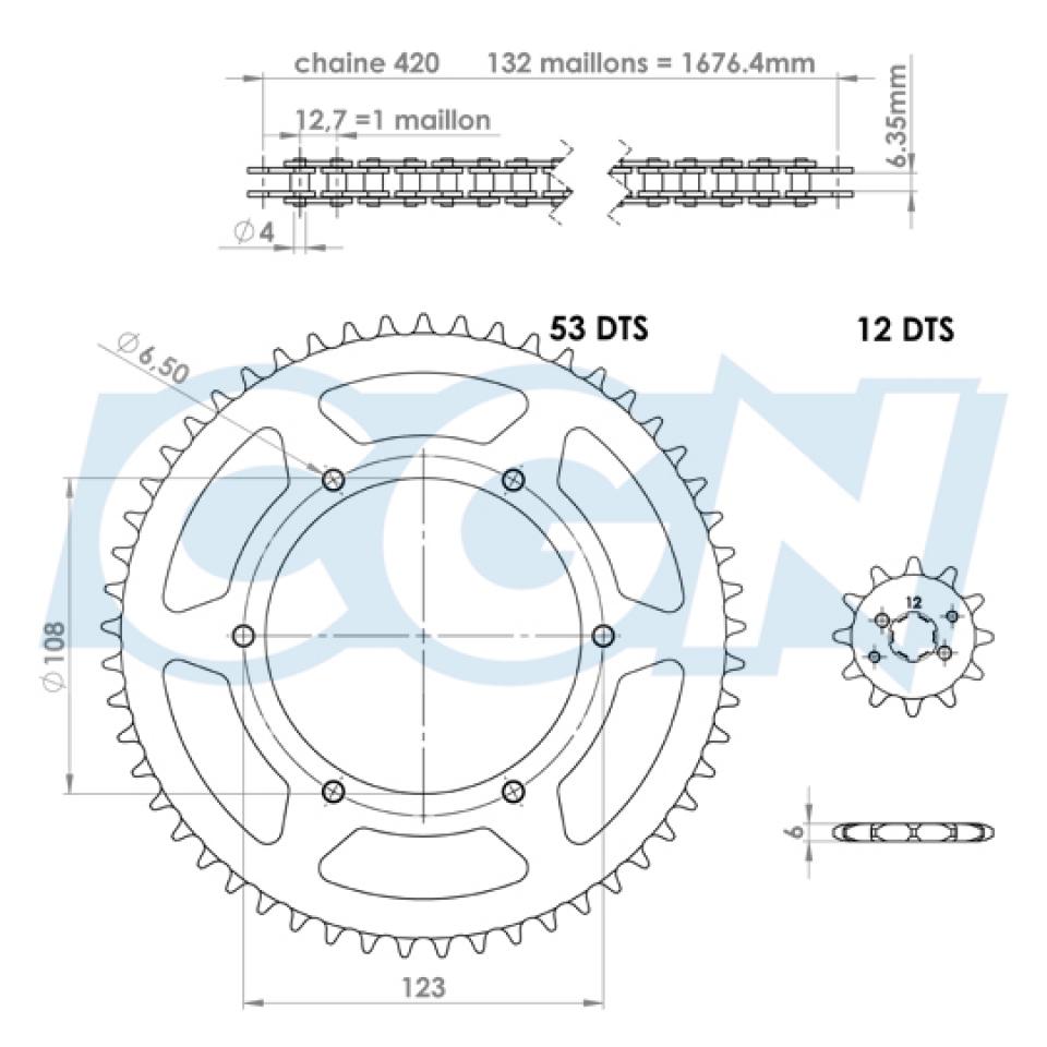 Kit chaîne Teknix pour Moto Aprilia 50 RS4 2011 à 2017 12x53 Pas 420 Ø108mm EA 123mm Neuf