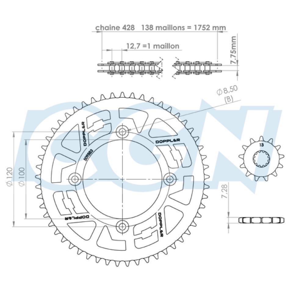 Kit chaîne Doppler pour Moto Beta 50 RR FACTORY Après 2005 Neuf