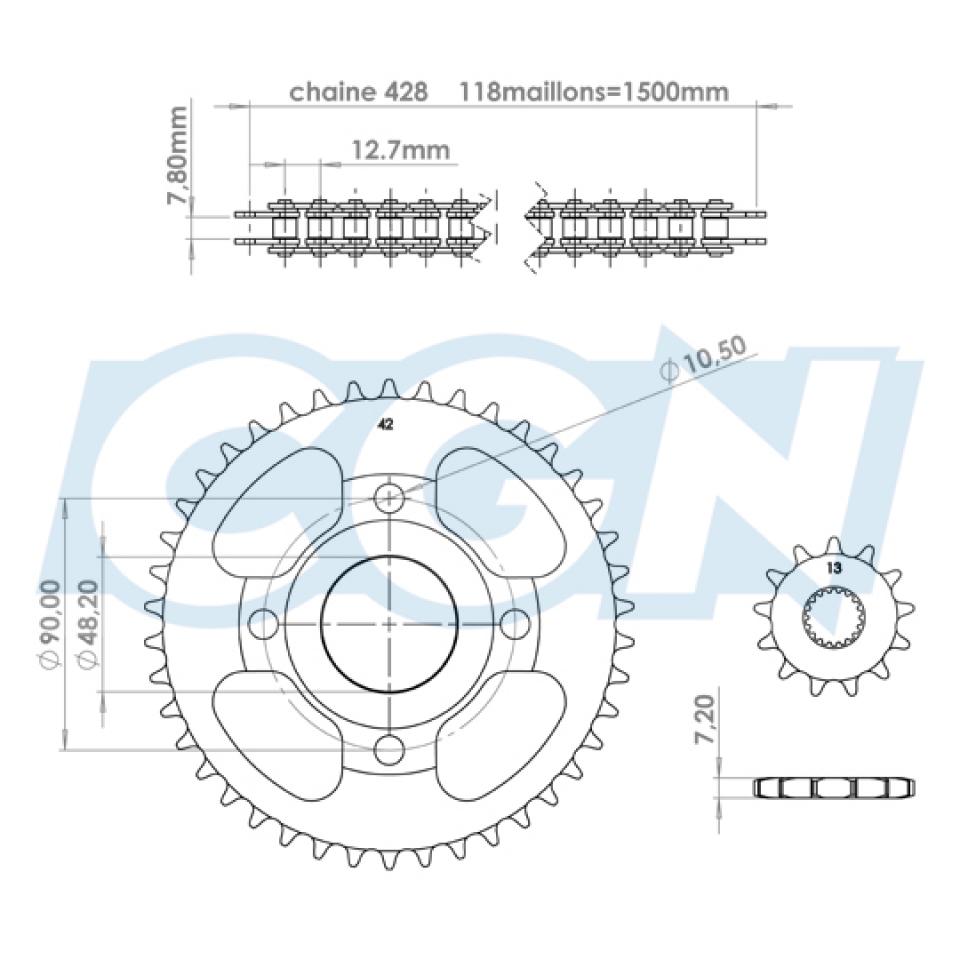Kit chaîne Afam pour Moto MASH 125 Seventy Five 2014 à 2016 09213102 / 13x42 pas 428 Neuf