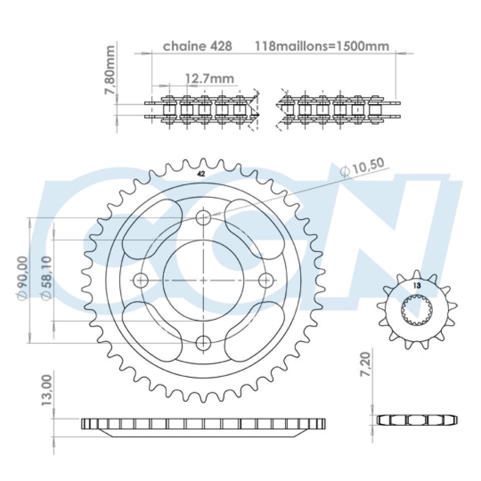 Kit chaîne Afam pour Moto MASH 125 Cafe racer 2017 à 2019 13x42 pas 428 Neuf