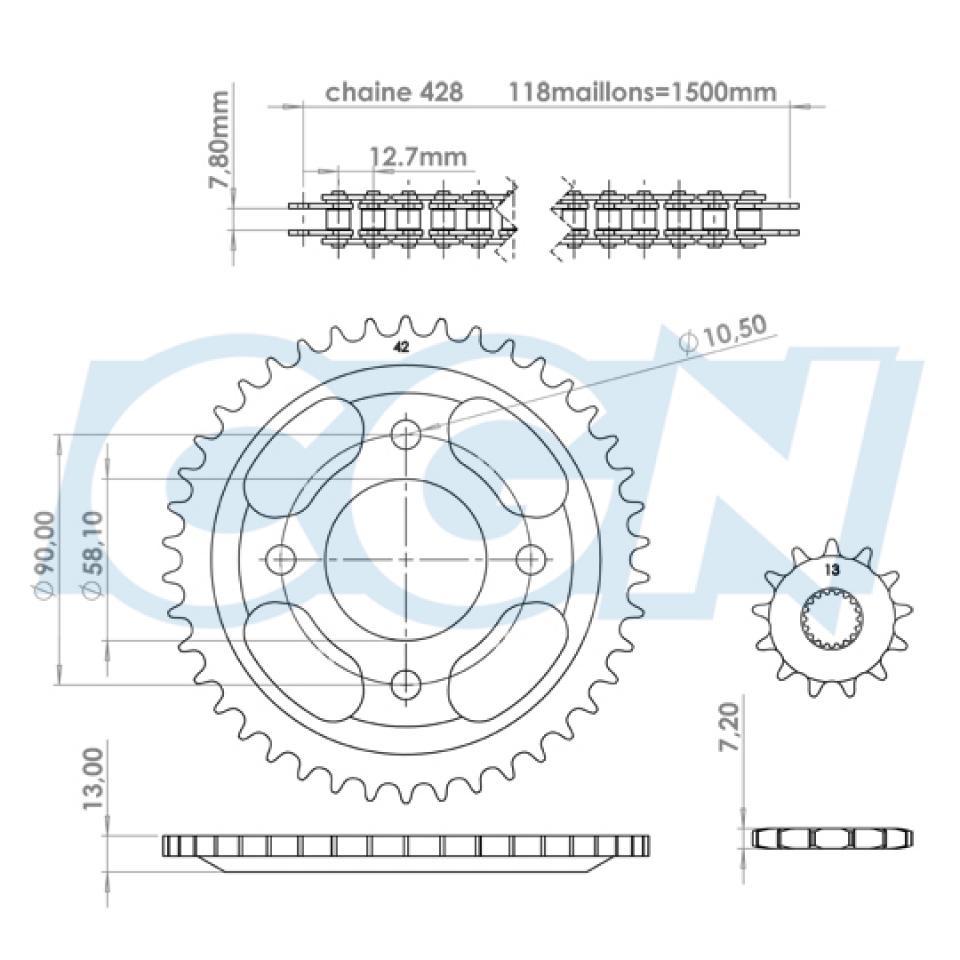 Kit chaîne Afam pour Moto MASH 125 Cafe racer 2017 à 2019 13x42 Pas 428 Neuf