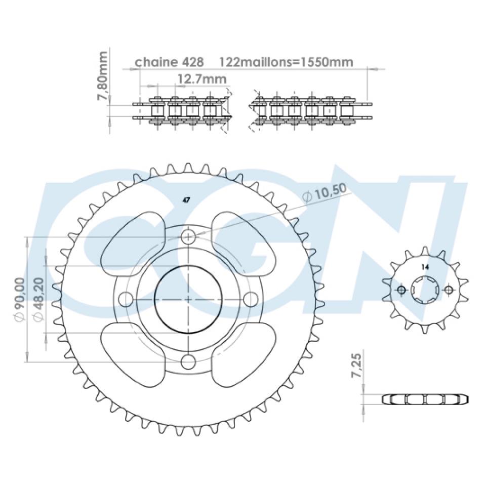 Kit chaîne Afam pour Moto BRIXTON 125 Bx 2018 à 2020 09213114 / 14x47 pas 428 Neuf