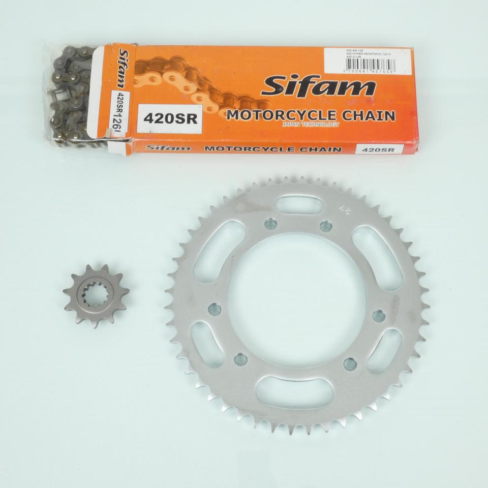 Kit chaîne Sifam pour Moto Malaguti 50 XSM 2003 à 2006 11x48 pas 420 / alésage 105mm Neuf