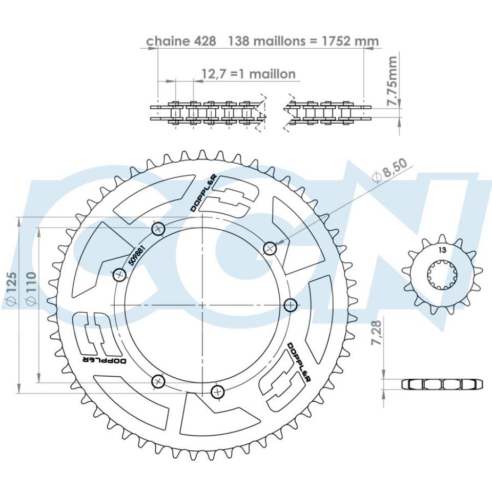 Kit chaîne DOPPLER ORIGIN pour Moto Sherco 50 Enduro Neuf