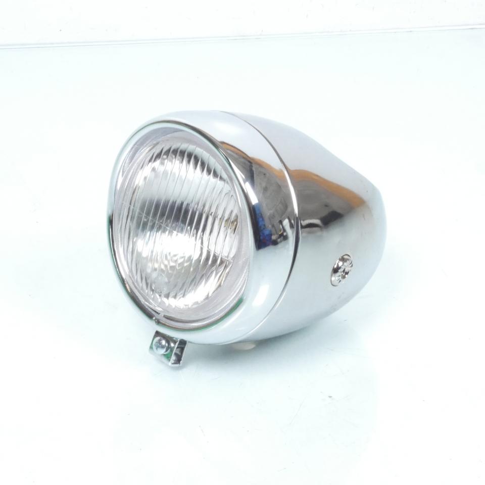 Phare optique avant rond chrome obus Ø130 avec trou compteur Ø60 pour moto Neuf