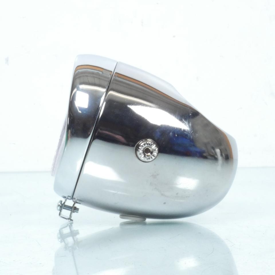 Phare optique avant rond chrome obus Ø130 avec trou compteur Ø60 pour moto Neuf