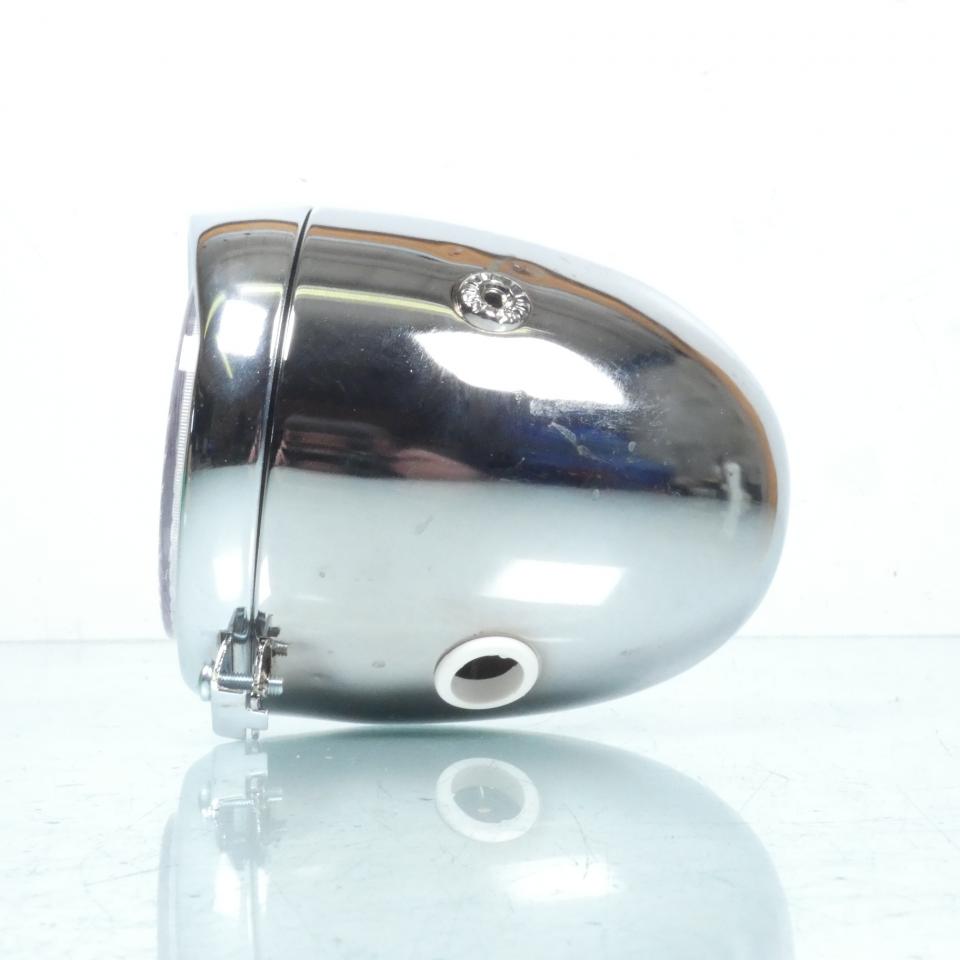 Phare optique avant rond chrome obus Ø130 avec trou compteur Ø60 pour moto Neuf