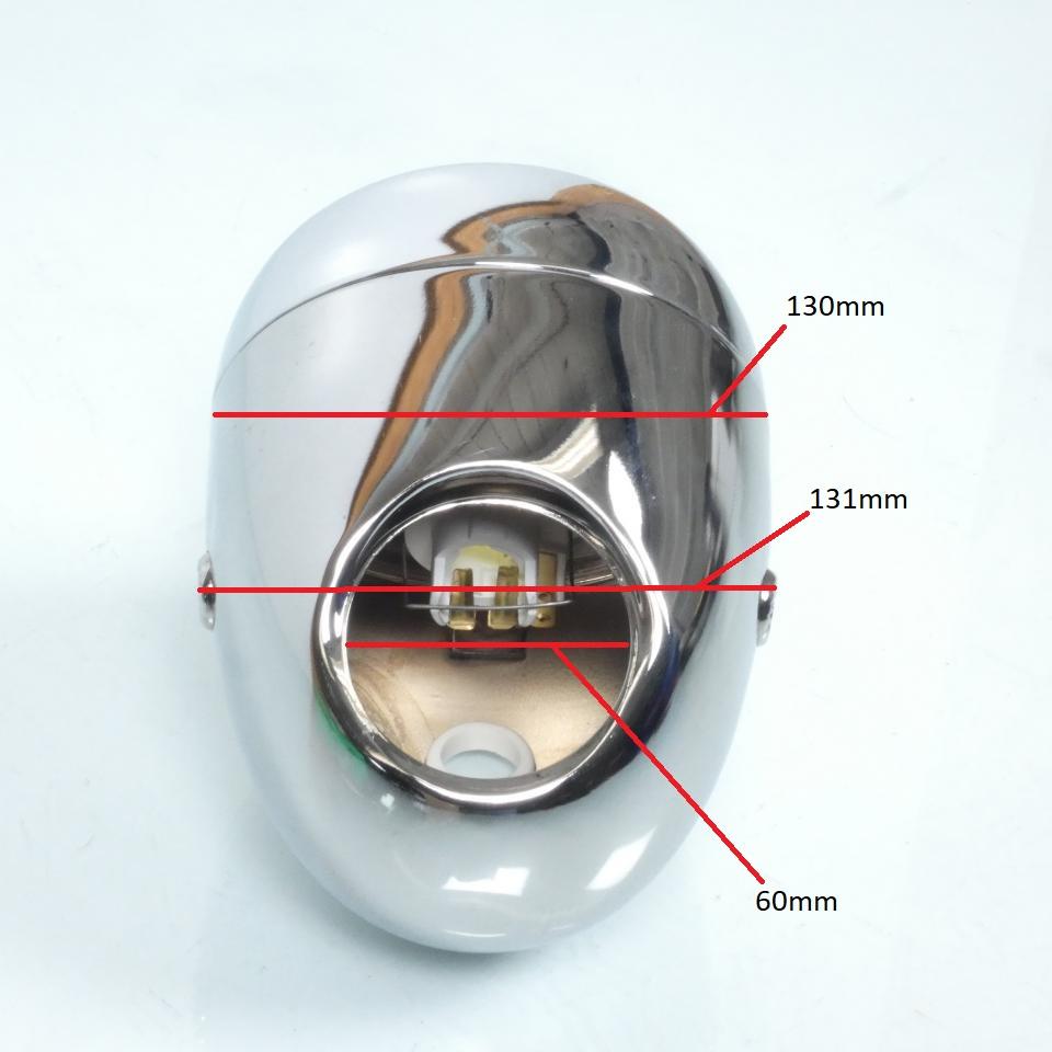 Phare optique avant rond chrome Ø130mm vitre jaune trou compteur Ø60 pour moto