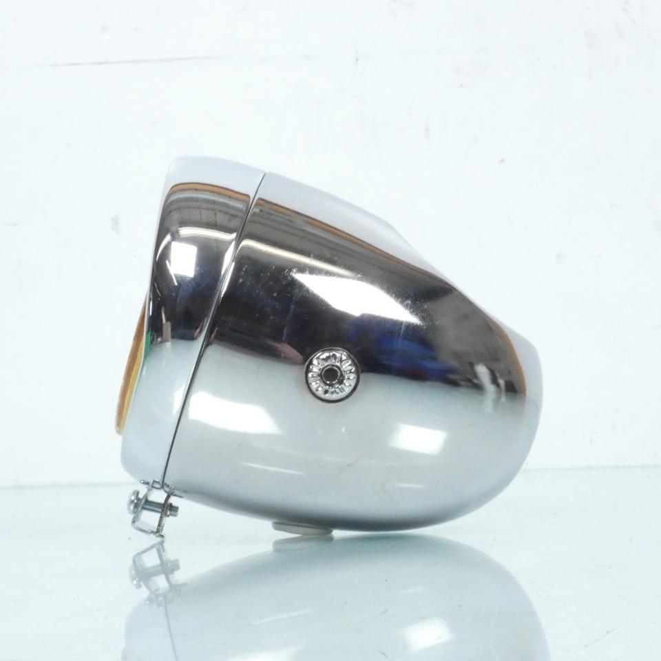 Phare optique avant rond chrome Ø130mm vitre jaune trou compteur Ø60 pour moto