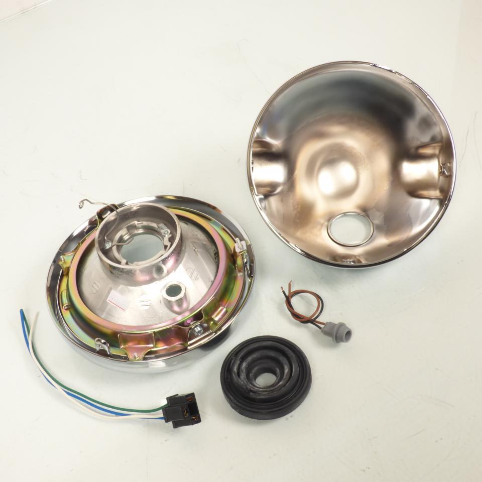 Optique phare avant rond chromé universel Ø200mm adaptable pour moto vitre lisse