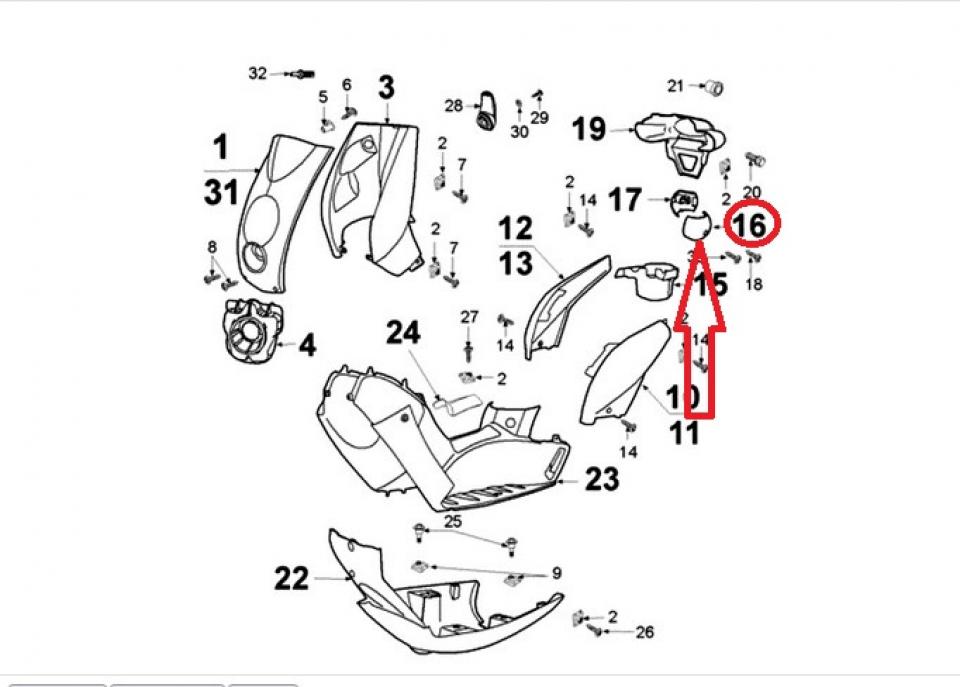 Cache gauche amortisseur pour scooter Peugeot 50 Ludix One 10P 2004-07 761491RT
