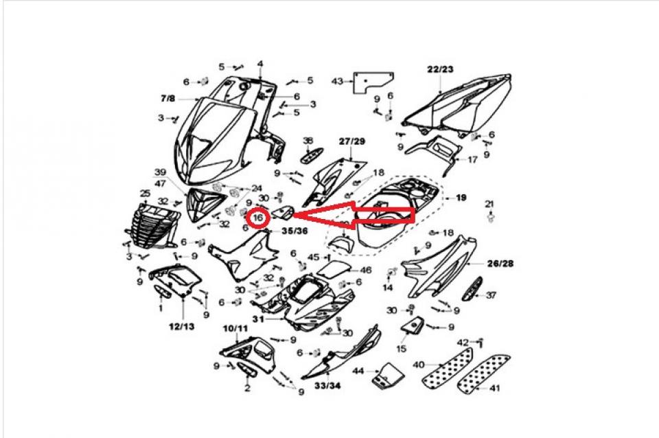 Cache repose pied ARD origine pour scooter Peugeot 100 Speedfight 2000 734653N