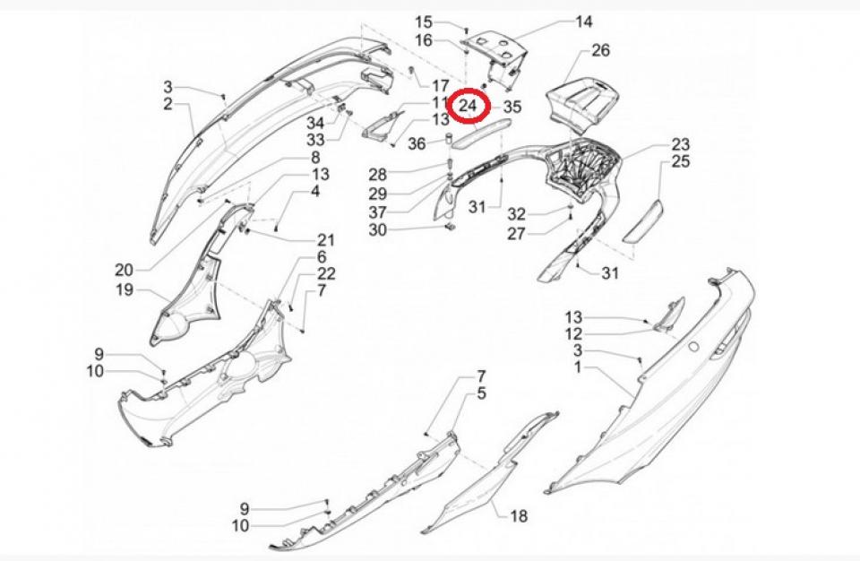 Couvercle de poignée passager droit pour scooter Piaggio 400 MP3 2018 1B005218