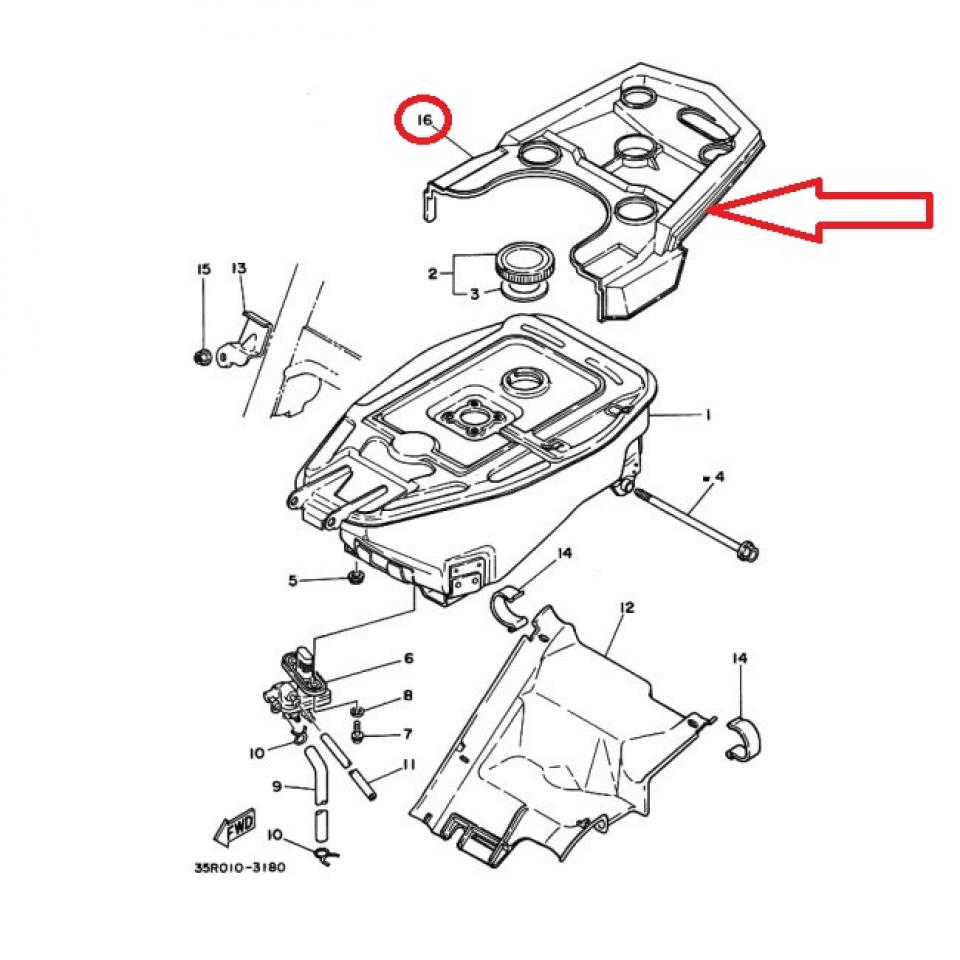 Protection éclaboussure réservoir 3ECF4198 pour scooter MBK 80 Active 1990