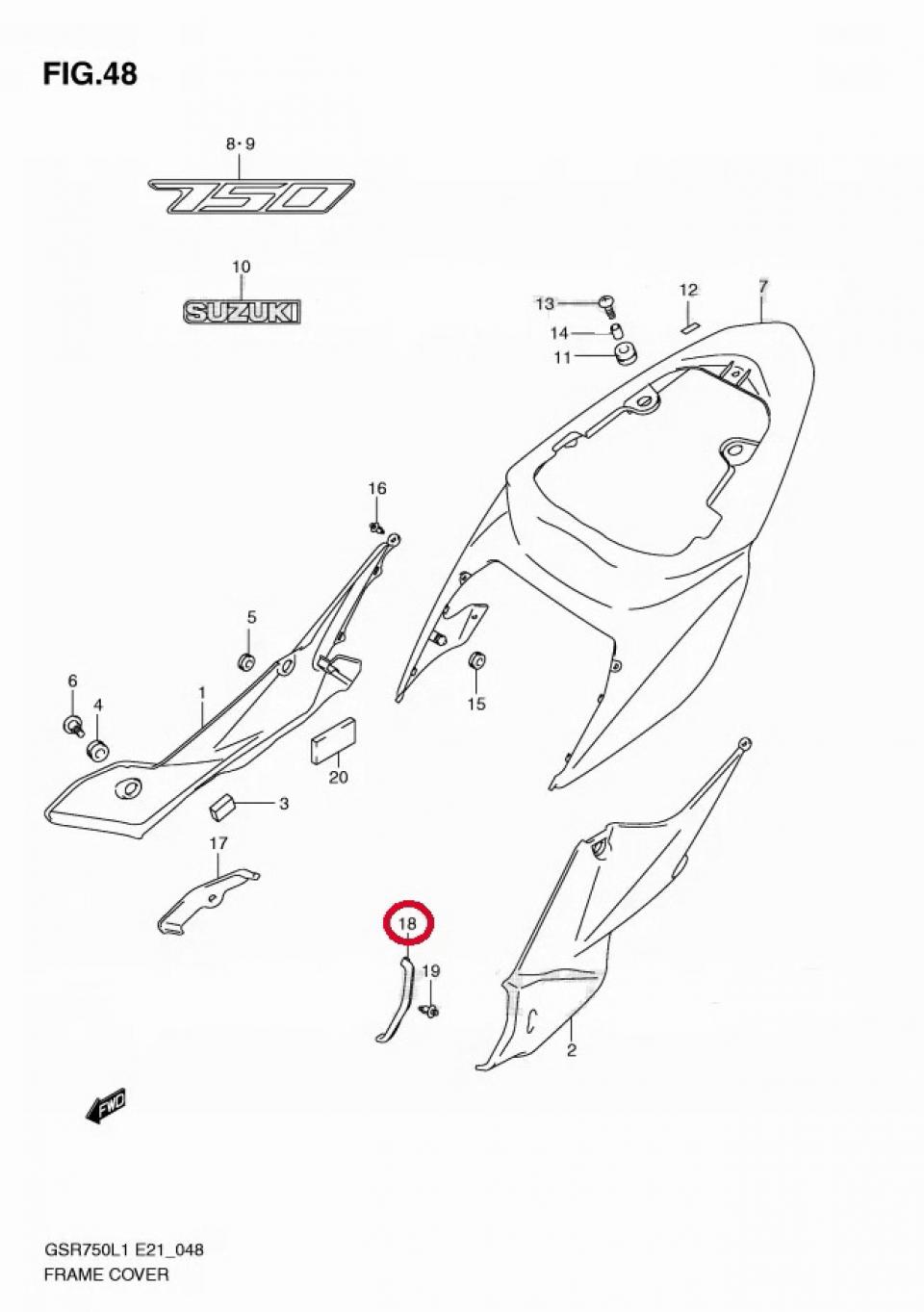 Caoutchouc silentbloc origine pour moto Suzuki 750 GSR 2011 à 2016 47811-08J00-000