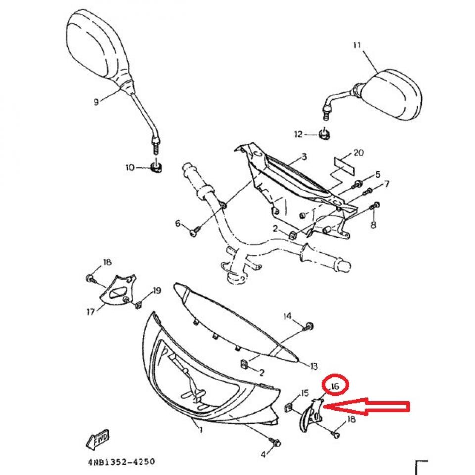 Cache latéral gauche couvre guidon pour scooter Yamaha 125 Cygnus 4KC-F6372 Neuf