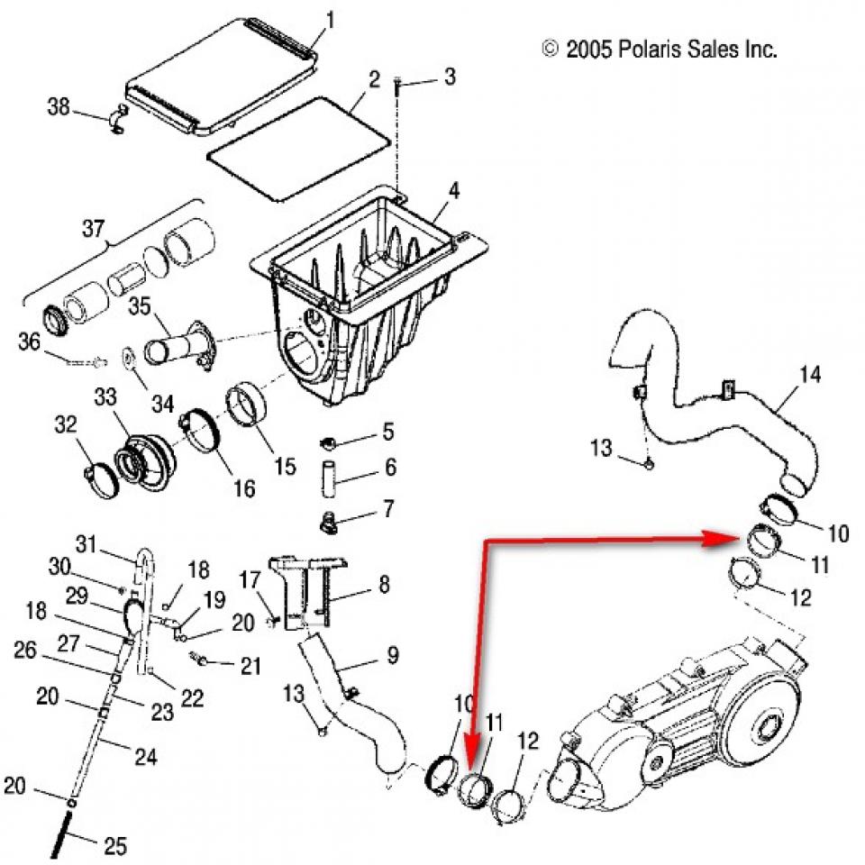 Manchon d'air carter variateur origine pour quad Polaris 200 Phoenix 2006 Neuf
