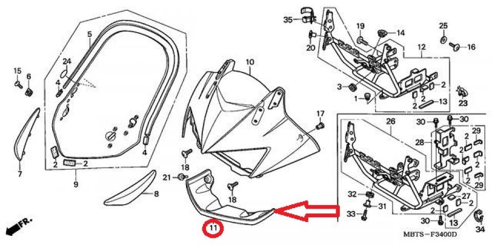 Plastique inférieur optique AV pour moto Honda 1000 Varadero 64223-MBT-D20ZC