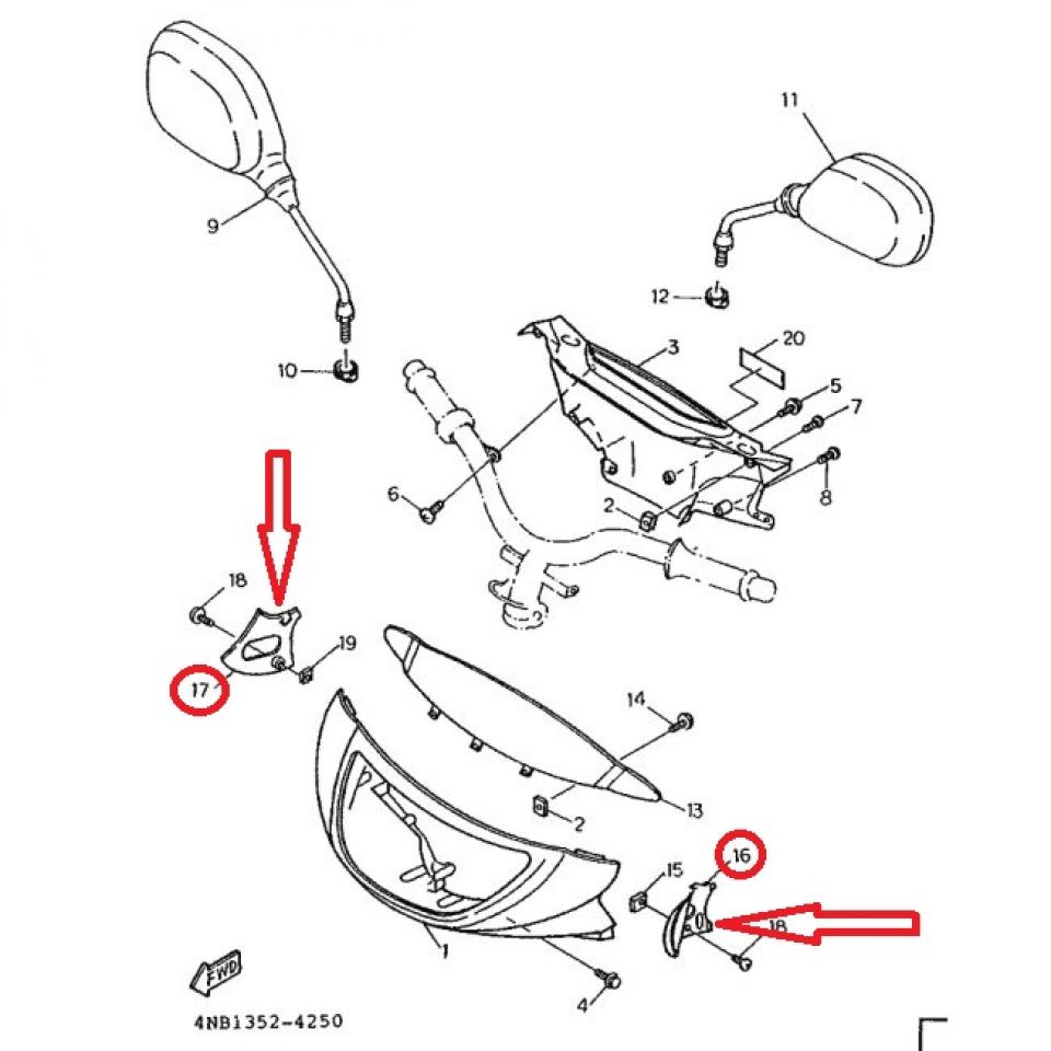 Paire caches latéraux couvre guidon pour scooter Yamaha 125 Cygnus Occasion