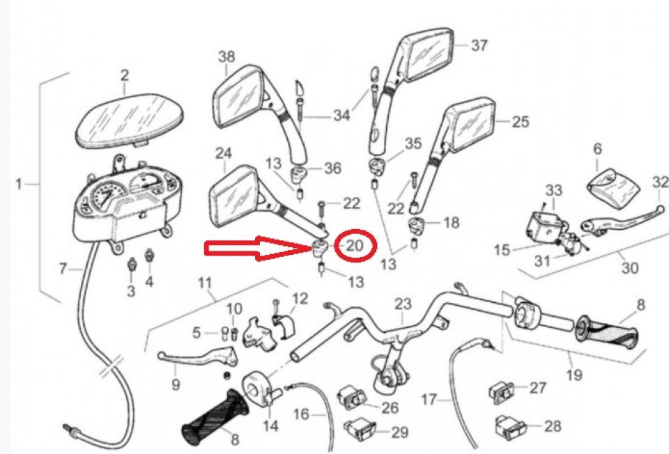 Support plastique rétro Gauche pour scooter Aprilia 50 SR 1993 à 1996 AP8220340