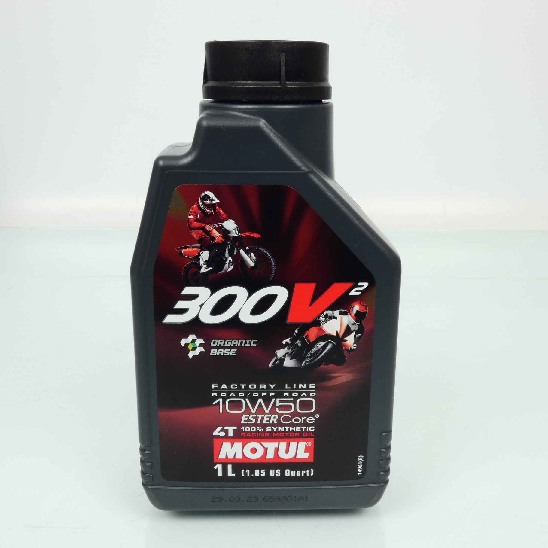 Bidon d'huile Motul 300V 10W50 4T 100% Synthèse 1L pour moto de compétition Neuf
