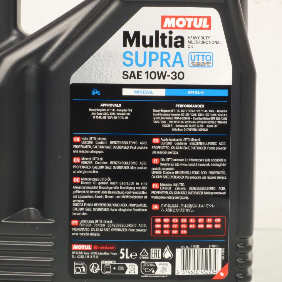 Huile MOTUL MULTIA SUPRA UTTO 10W-30 API GL-4 transmissions frein à bain d'huile