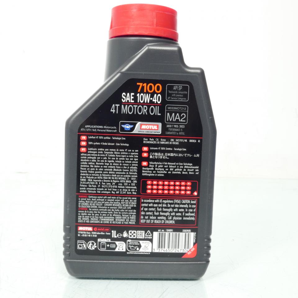 Bidon d'huile lubrifiant Motul 7100 10W40 4T 100% Synthèse 1L pour moto Neuf
