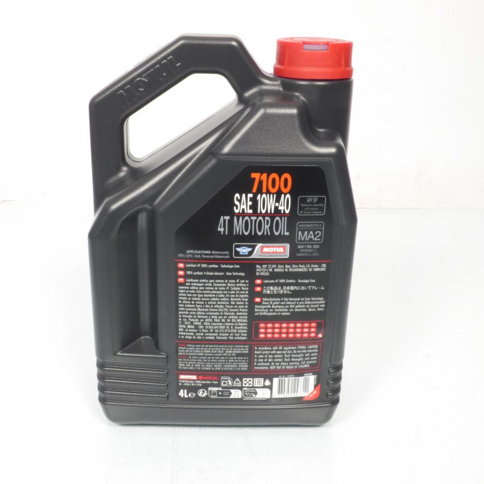 Bidon d'huile lubrifiant Motul 7100 10W40 4T 100% Synthèse 4L pour moto Neuf