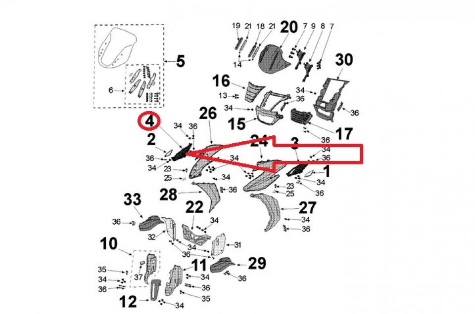 Prise d'air Droite pour scooter Peugeot 400 Metropolis Euro4 11781812M1 Neuf
