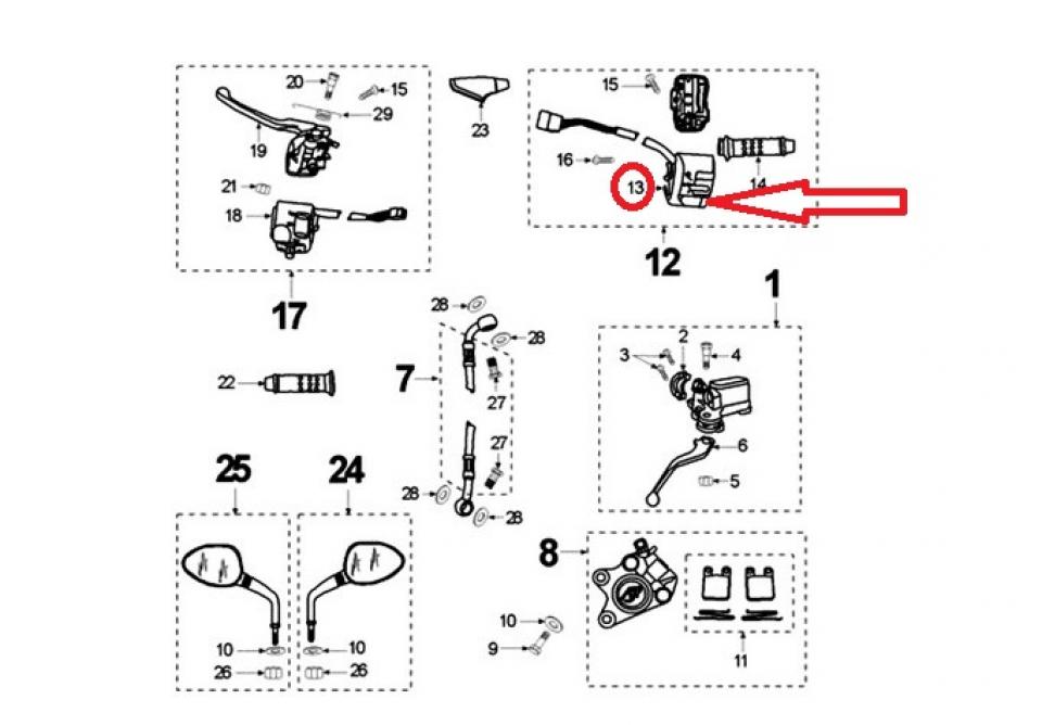 1/2 Commodo droit AV pour scooter Peugeot 125 Elyseo 1999 à 2001 Violet 739644