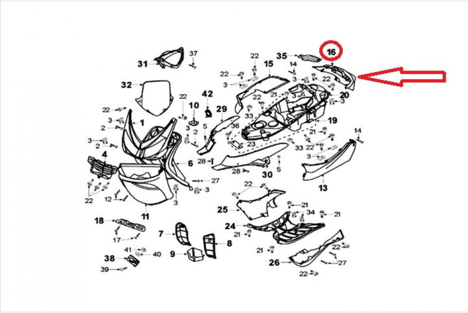 Inter coque arrière pour scooter Peugeot 125 Elyseo 1999 à 2004 1173807300