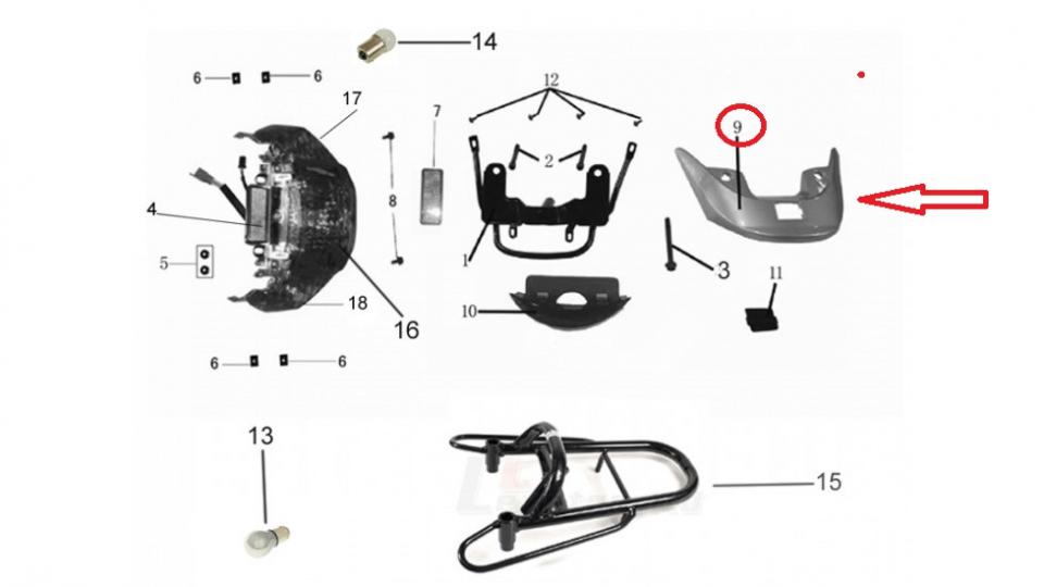 Aileron arrière gris pour scooter Chinois 50 YY50QT TB00-070301007 Neuf