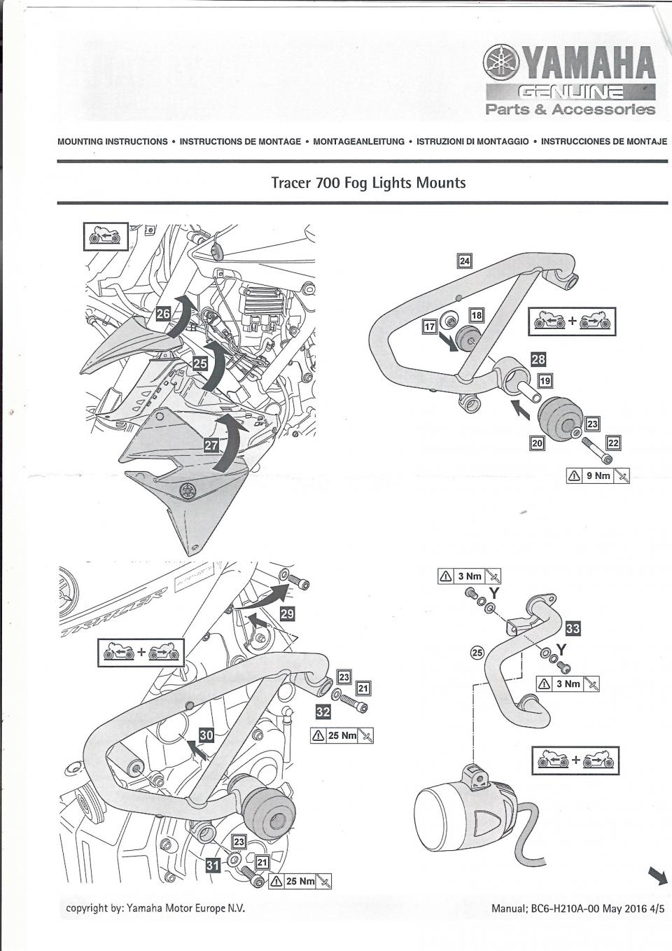 Kit de fixation Anti-brouillard pour moto Yamaha 700 Tracer 2016-20 BC6-H54A5-00